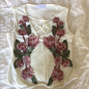 Embedded Floral Mesh Bodysuit Laceup